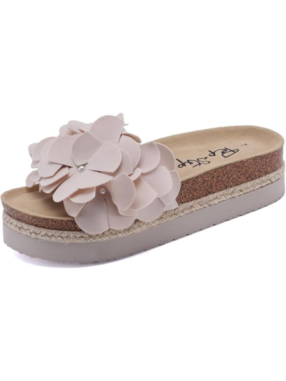 Women's Cream Soft Cork Foot bed and Strap Ladies Fashion Platform Slide